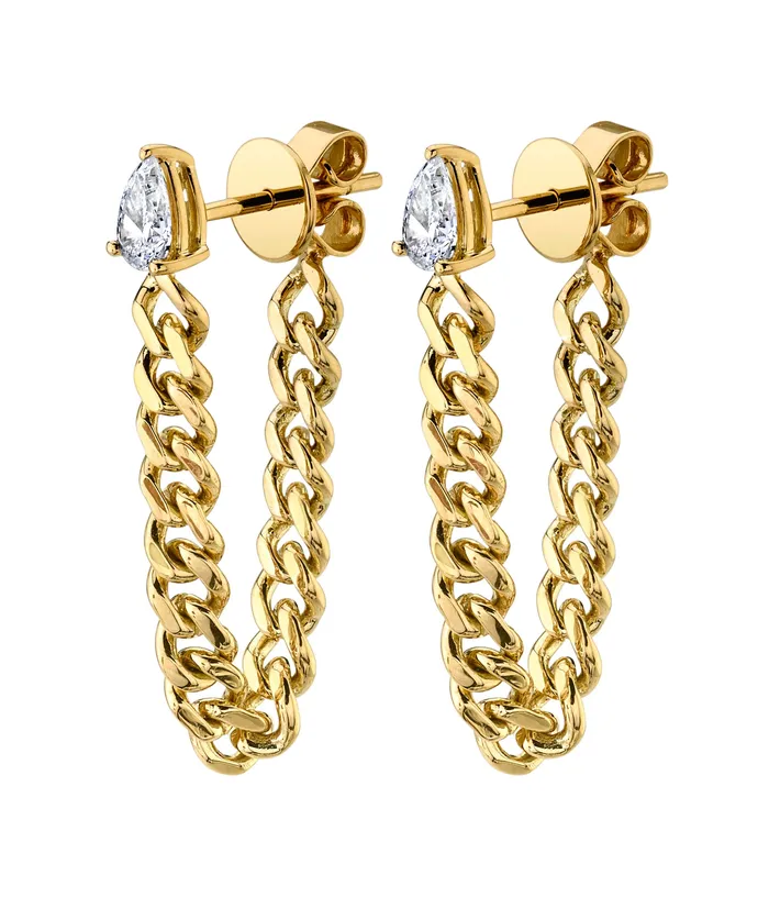 anitako PAIR OF PEAR DIAMOND CUBAN LINK LOOP EARRING Earrings
