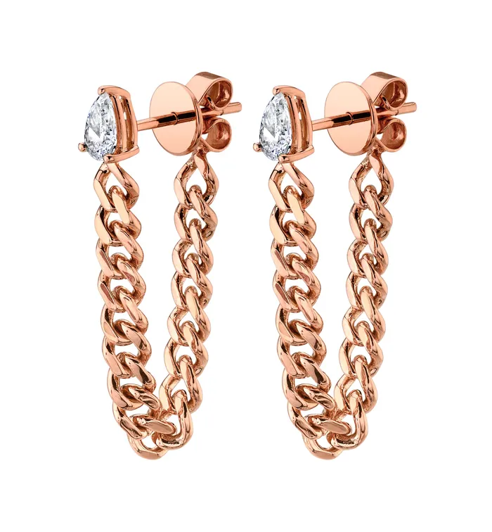 anitako PAIR OF PEAR DIAMOND CUBAN LINK LOOP EARRING Earrings