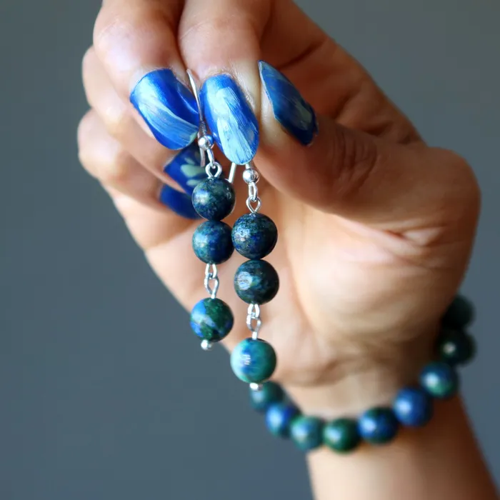 Azurite Earrings Malachite Wonder World Sterling Silver Satin Crystals Earrings