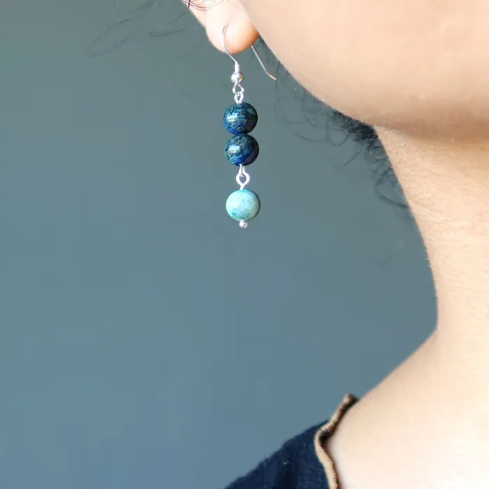 Azurite Earrings Malachite Wonder World Sterling Silver Satin Crystals Earrings