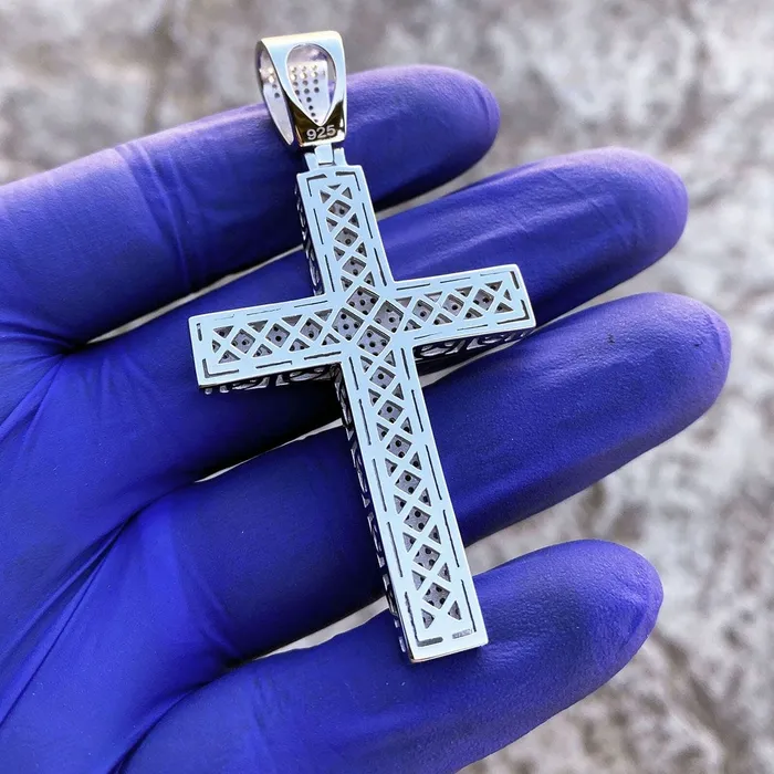 Bling Cartel Admin Necklaces 925 Sterling Silver Cross Iced Flooded Out Micro Pave CZ Pendant 2
