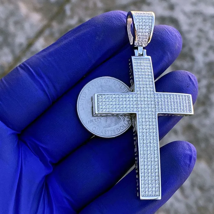 Bling Cartel Admin Necklaces 925 Sterling Silver Cross Iced Flooded Out Micro Pave CZ Pendant 2