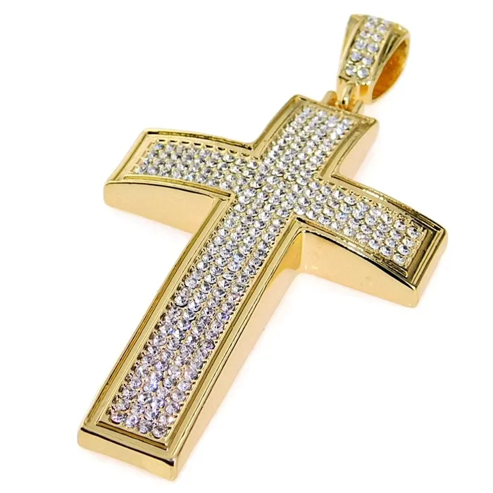 Bling Cartel Admin Necklaces Big Cross Pendant Gold Finish Iced Micro Pave