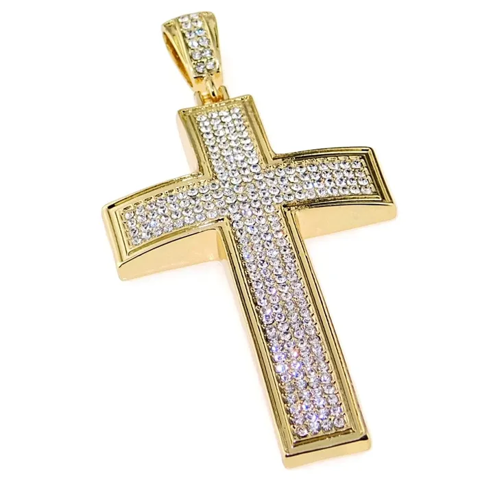 Bling Cartel Admin Necklaces Big Cross Pendant Gold Finish Iced Micro Pave
