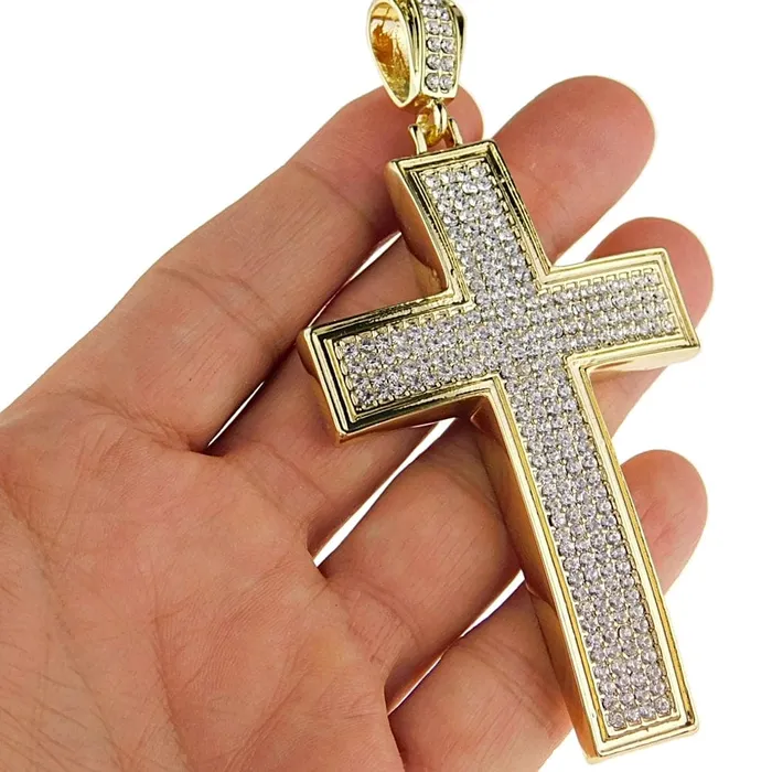 Bling Cartel Admin Necklaces Big Cross Pendant Gold Finish Iced Micro Pave