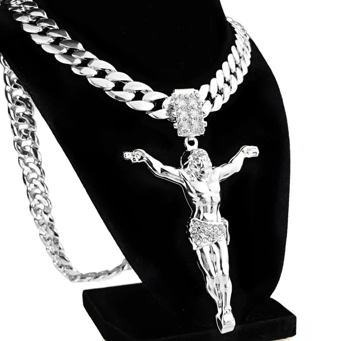 Bling Cartel Admin Necklaces Silver Tone 35 Jesus Body Pendant Cuban Chain Necklace 33