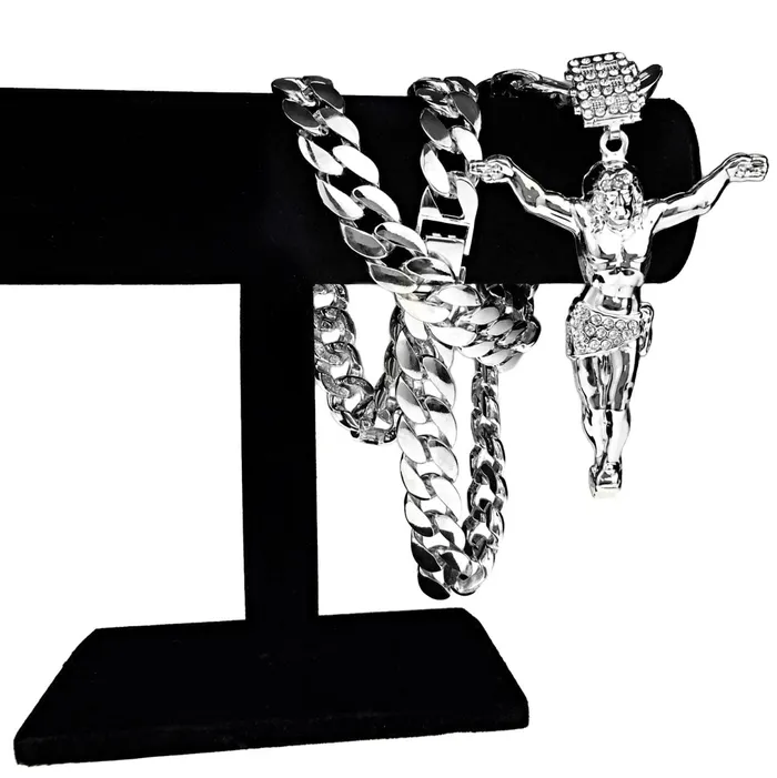 Bling Cartel Admin Necklaces Silver Tone 35 Jesus Body Pendant Cuban Chain Necklace 33