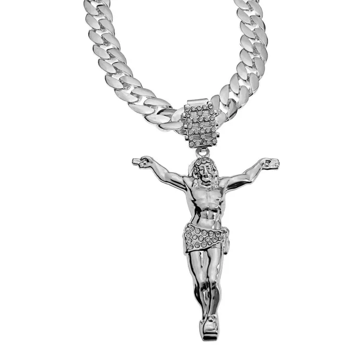 Bling Cartel Admin Necklaces Silver Tone 35 Jesus Body Pendant Cuban Chain Necklace 33