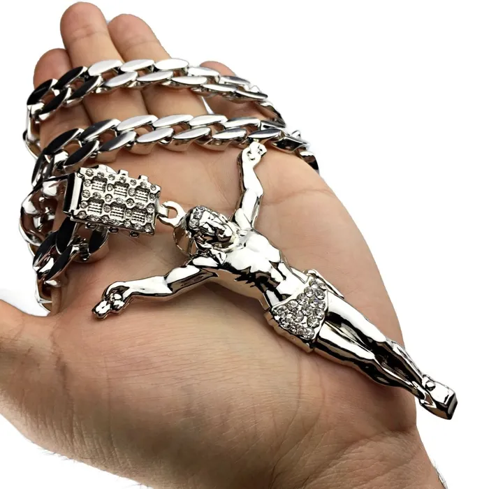 Bling Cartel Admin Necklaces Silver Tone 35 Jesus Body Pendant Cuban Chain Necklace 33