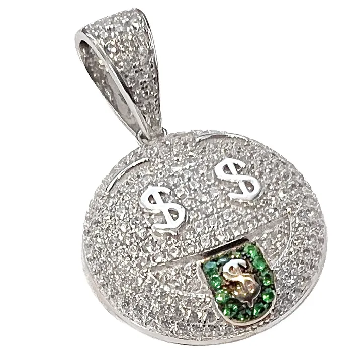 Bling Cartel Necklaces 925 Sterling Silver Money Mouth Face Emoji CZ Iced Pendant