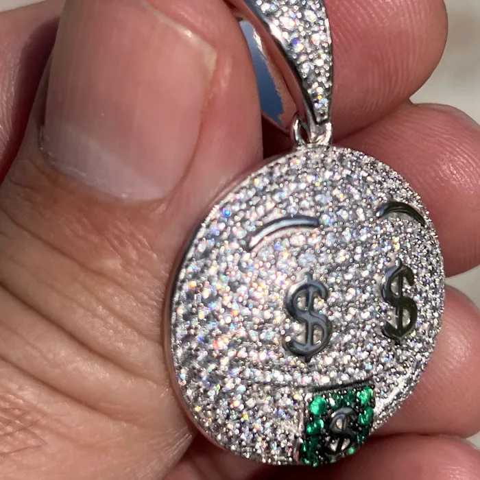 Bling Cartel Necklaces 925 Sterling Silver Money Mouth Face Emoji CZ Iced Pendant Bling Cartel Necklaces 925 Sterling Silver Money Mouth Face Emoji CZ Iced Pendant
