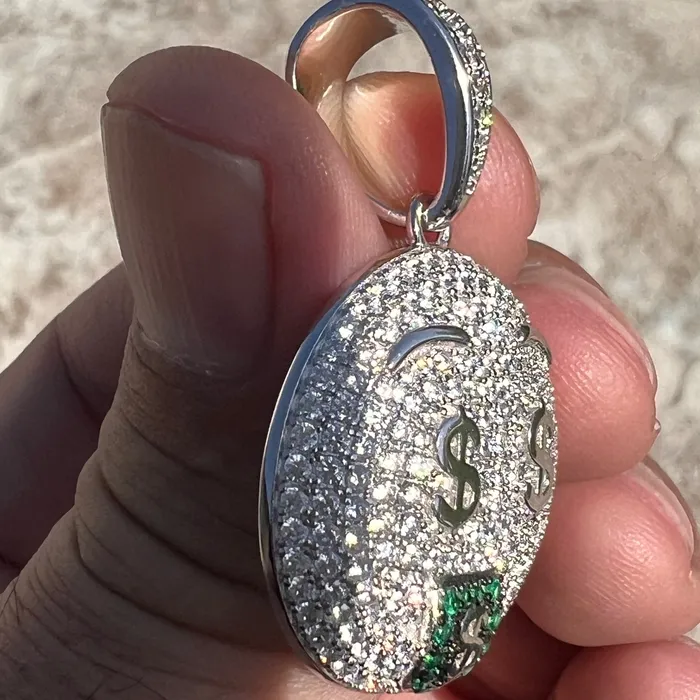 Bling Cartel Necklaces 925 Sterling Silver Money Mouth Face Emoji CZ Iced Pendant Bling Cartel Necklaces 925 Sterling Silver Money Mouth Face Emoji CZ Iced Pendant