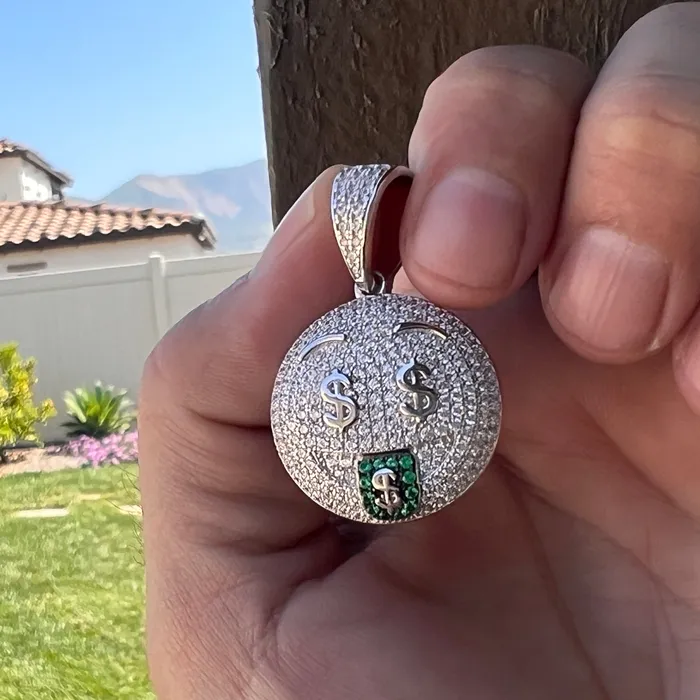Bling Cartel Necklaces 925 Sterling Silver Money Mouth Face Emoji CZ Iced Pendant Bling Cartel Necklaces 925 Sterling Silver Money Mouth Face Emoji CZ Iced Pendant