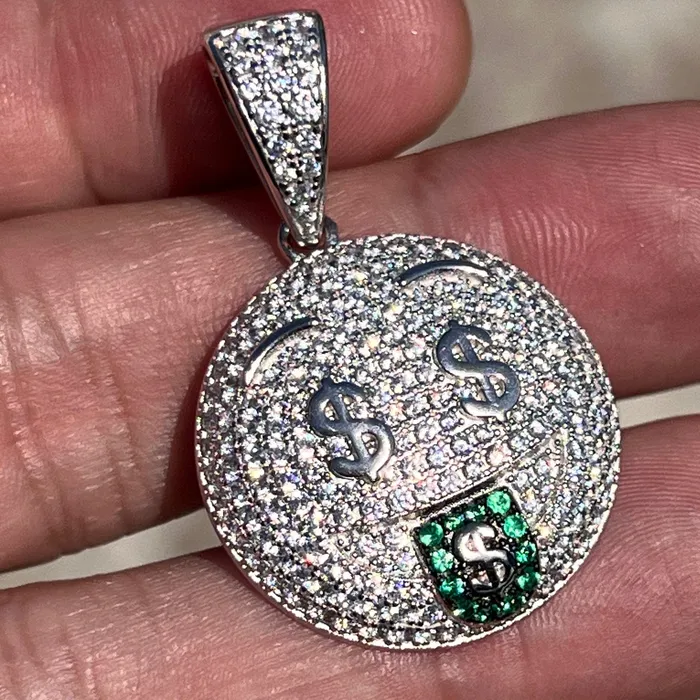 Bling Cartel Necklaces 925 Sterling Silver Money Mouth Face Emoji CZ Iced Pendant Bling Cartel Necklaces 925 Sterling Silver Money Mouth Face Emoji CZ Iced Pendant