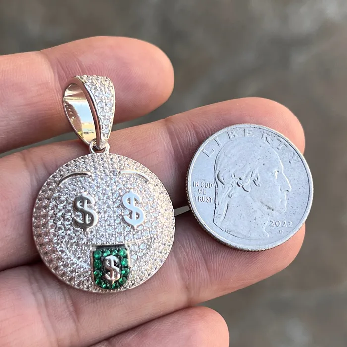 Bling Cartel Necklaces 925 Sterling Silver Money Mouth Face Emoji CZ Iced Pendant Bling Cartel Necklaces 925 Sterling Silver Money Mouth Face Emoji CZ Iced Pendant
