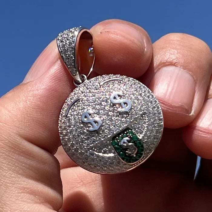 Bling Cartel Necklaces 925 Sterling Silver Money Mouth Face Emoji CZ Iced Pendant Bling Cartel Necklaces 925 Sterling Silver Money Mouth Face Emoji CZ Iced Pendant