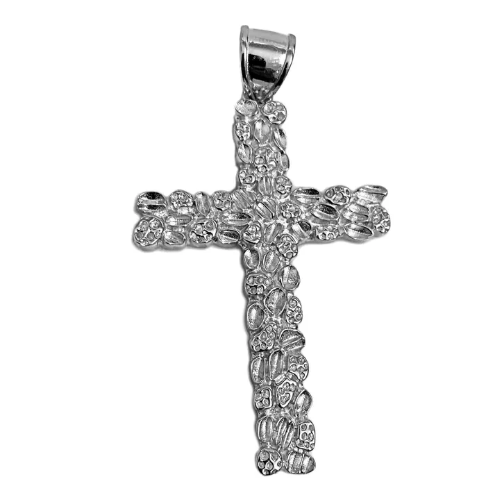 Bling Cartel Necklaces Real Solid 925 Sterling Silver Large Nugget Cross Hip Hop Pendant