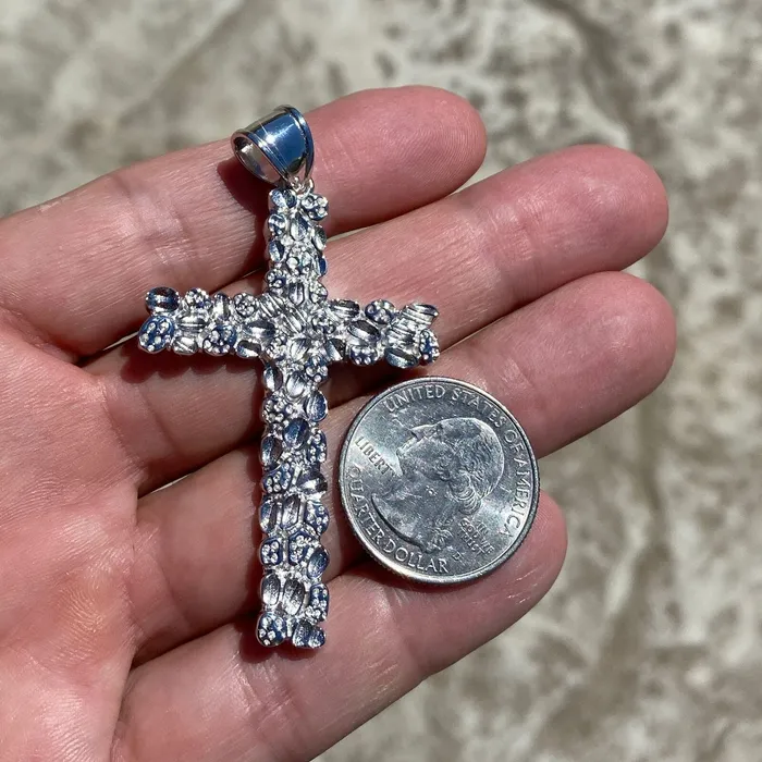 Bling Cartel Necklaces Real Solid 925 Sterling Silver Large Nugget Cross Hip Hop Pendant Bling Cartel Necklaces Real Solid 925 Sterling Silver Large Nugget Cross Hip Hop Pendant