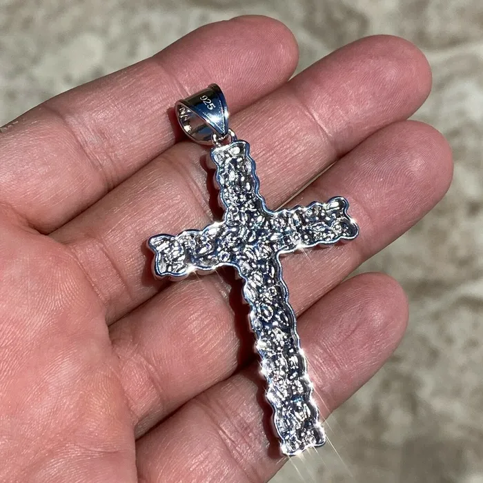 Bling Cartel Necklaces Real Solid 925 Sterling Silver Large Nugget Cross Hip Hop Pendant Bling Cartel Necklaces Real Solid 925 Sterling Silver Large Nugget Cross Hip Hop Pendant