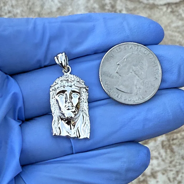 Bling Cartel Necklaces Solid 925 Sterling Silver Jesus Head Italy Pendant CZ Crown Small 1