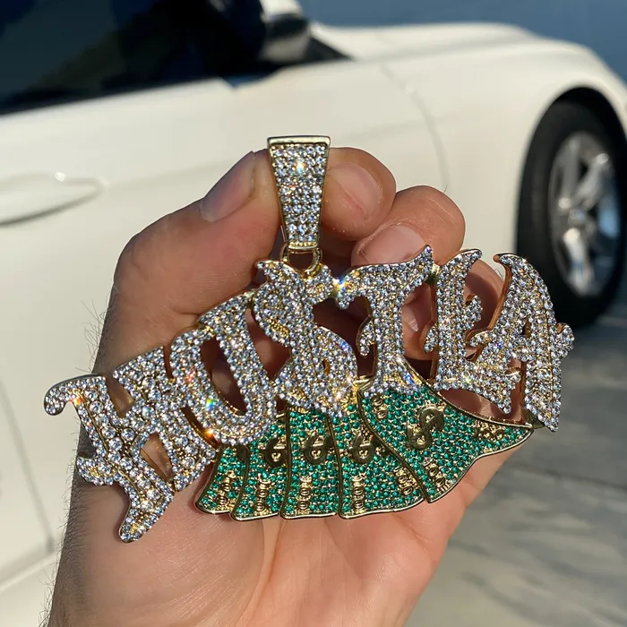 Bling Cartel PreStyled Sets 14K Gold Finish Hustla Big Cash Money Big Hip Hop Pendant Bling Cartel PreStyled Sets 14K Gold Finish Hustla Big Cash Money Big Hip Hop Pendant
