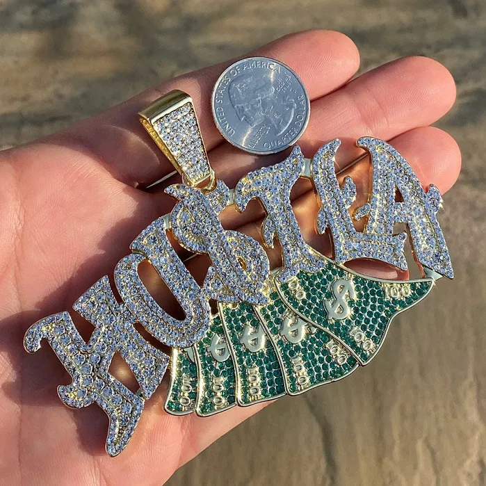 Bling Cartel PreStyled Sets 14K Gold Finish Hustla Big Cash Money Big Hip Hop Pendant Bling Cartel PreStyled Sets 14K Gold Finish Hustla Big Cash Money Big Hip Hop Pendant