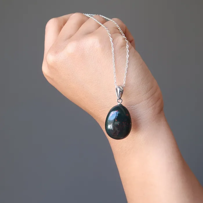 Bloodstone Necklace Sterling Silver Genuine Green Red Gemstone Charm Satin Crystals Necklaces Bloodstone Necklace Sterling Silver Genuine Green Red Gemstone Charm Satin Crystals Necklaces
