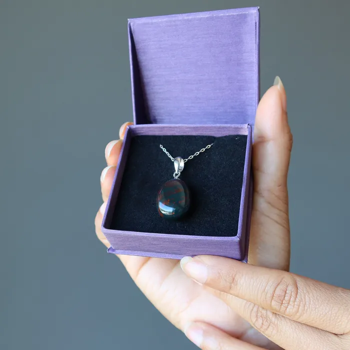 Bloodstone Necklace Sterling Silver Genuine Green Red Gemstone Charm Satin Crystals Necklaces Bloodstone Necklace Sterling Silver Genuine Green Red Gemstone Charm Satin Crystals Necklaces