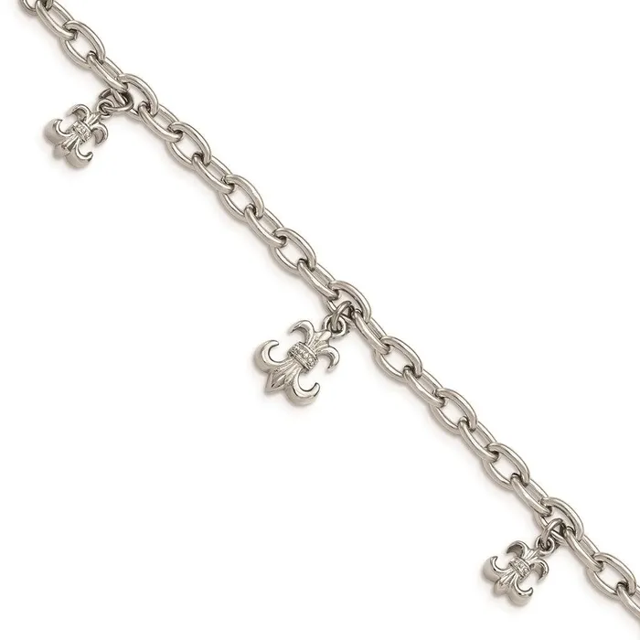 Bracelets Chisel Stainless Steel Polished Fleur de Lis w 3 inch ext Bracelet Bracelets Chisel Stainless Steel Polished Fleur de Lis w 3 inch ext Bracelet