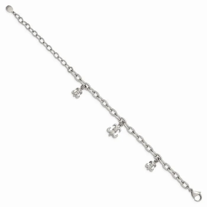 Bracelets Chisel Stainless Steel Polished Fleur de Lis w 3 inch ext Bracelet Bracelets Chisel Stainless Steel Polished Fleur de Lis w 3 inch ext Bracelet