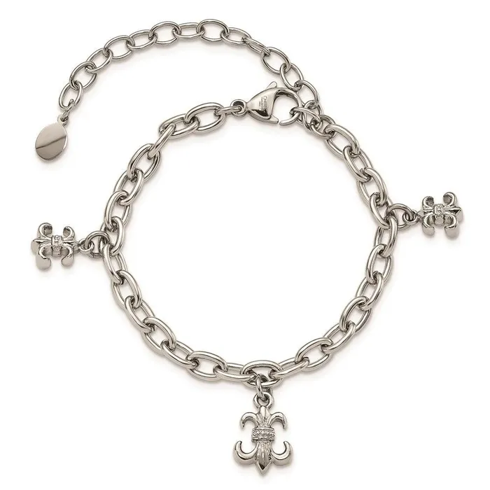 Bracelets Chisel Stainless Steel Polished Fleur de Lis w 3 inch ext Bracelet Bracelets Chisel Stainless Steel Polished Fleur de Lis w 3 inch ext Bracelet
