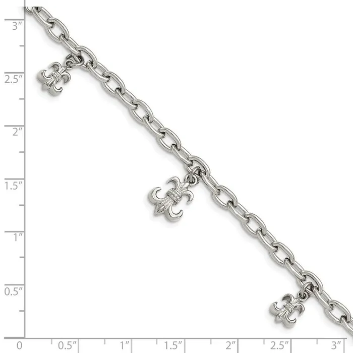 Bracelets Chisel Stainless Steel Polished Fleur de Lis w 3 inch ext Bracelet Bracelets Chisel Stainless Steel Polished Fleur de Lis w 3 inch ext Bracelet