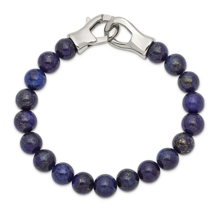 Bracelets Chisel Stainless Steel Polished Genuine Lapis Beads 9in Bracelet Bracelets Chisel Stainless Steel Polished Genuine Lapis Beads 9in Bracelet