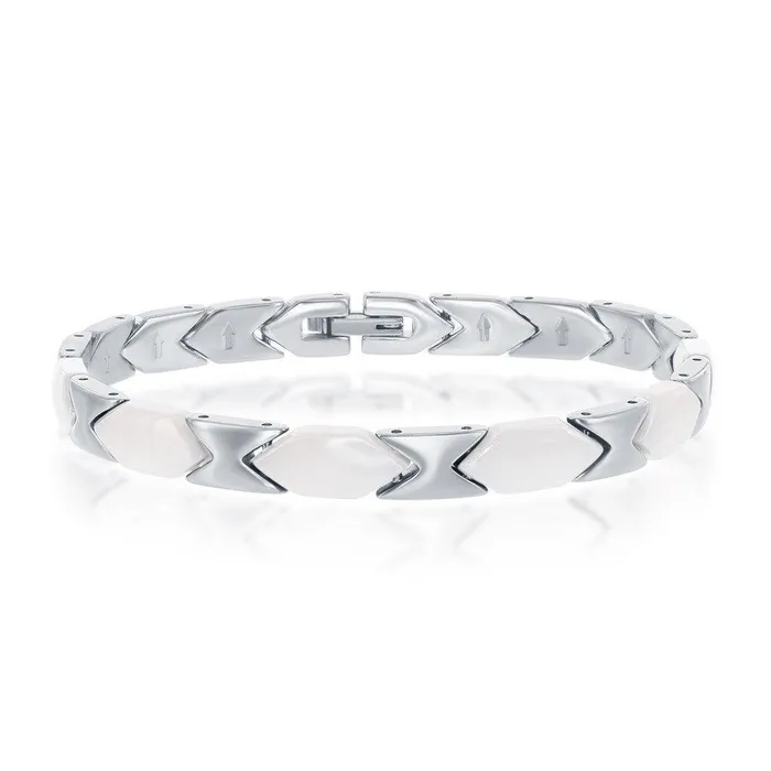Bracelets Classic Stainless Steel White Ceramic Bracelet 7
