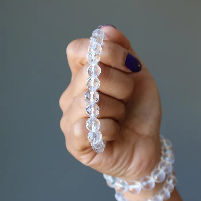 Bracelets Clear Quartz Bracelet Faceted Beads A Cut Above Satin Crystals