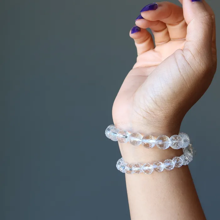 Bracelets Clear Quartz Bracelet Faceted Beads A Cut Above Satin Crystals