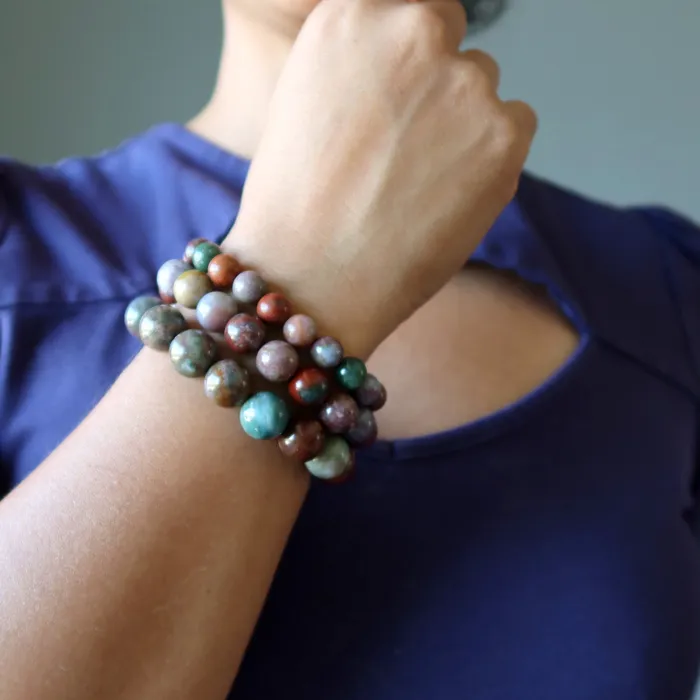 Bracelets Fancy Jasper Bracelet Fine Feelings Stone Satin Crystals