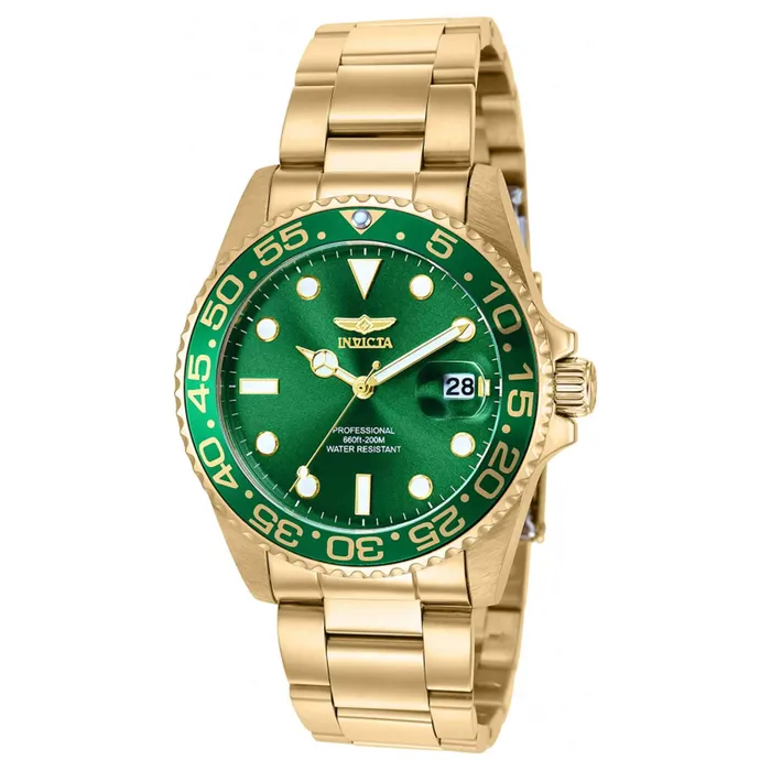 Bracelets Invicta Invicta Womens Watch Pro Diver Quartz Green Dial Yellow Gold Bracelet 36543