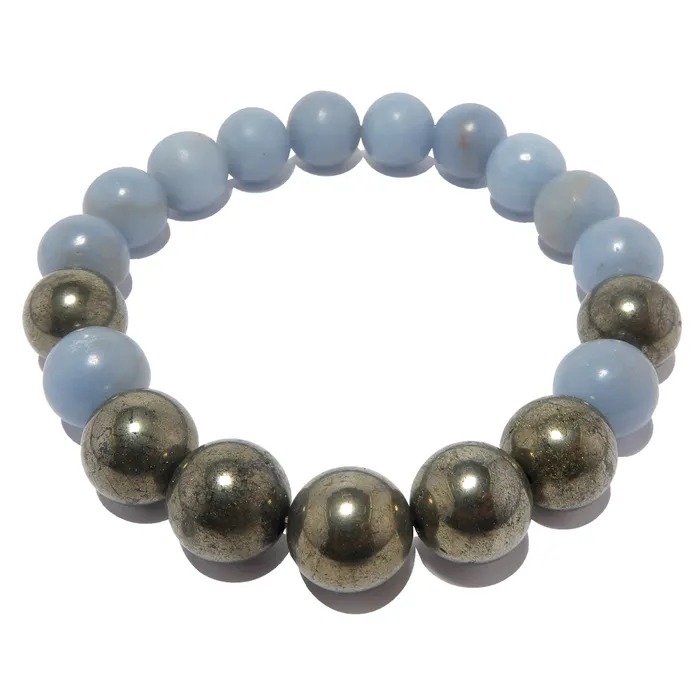 Bracelets Satin Crystals Angelite Bracelet Gold Pyrite Blue Angel Abundance