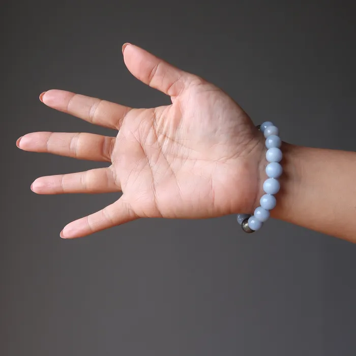 Bracelets Satin Crystals Angelite Bracelet Gold Pyrite Blue Angel Abundance