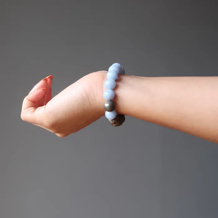 Bracelets Satin Crystals Angelite Bracelet Gold Pyrite Blue Angel Abundance