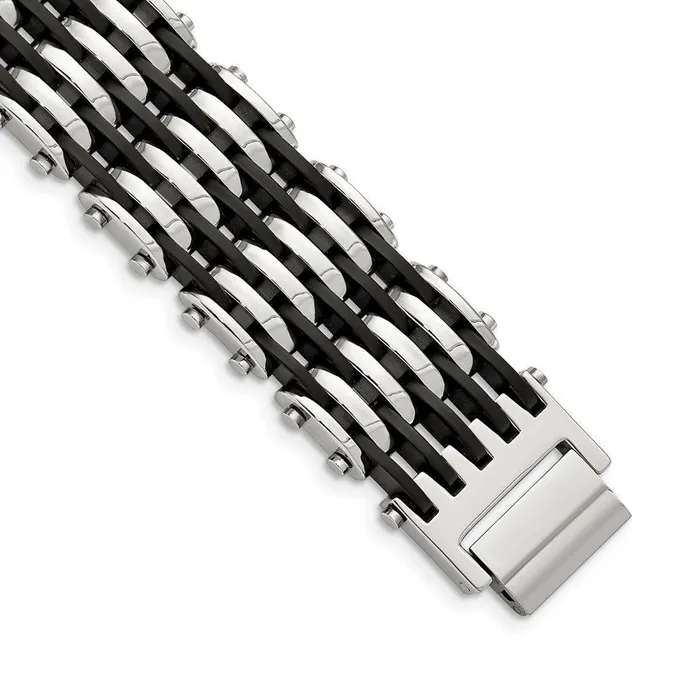 Bracelets Stainless Steel Black Rubber 85in Bracelet Chisel