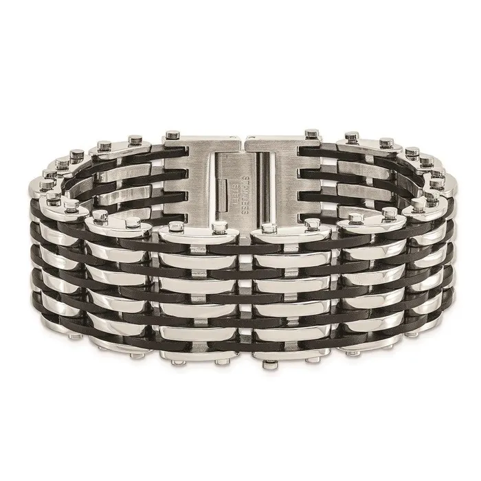 Bracelets Stainless Steel Black Rubber 85in Bracelet Chisel Bracelets Stainless Steel Black Rubber 85in Bracelet Chisel