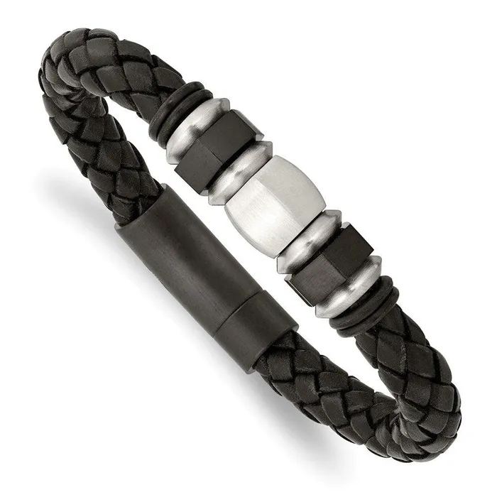 Bracelets Stainless Steel Brushed Leather Black IPplated Rubber Bracelet Chisel Bracelets Stainless Steel Brushed Leather Black IPplated Rubber Bracelet Chisel