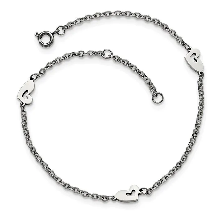 Bracelets Stainless Steel Polished Hearts with 1in extension Anklet Chisel Bracelets Stainless Steel Polished Hearts with 1in extension Anklet Chisel