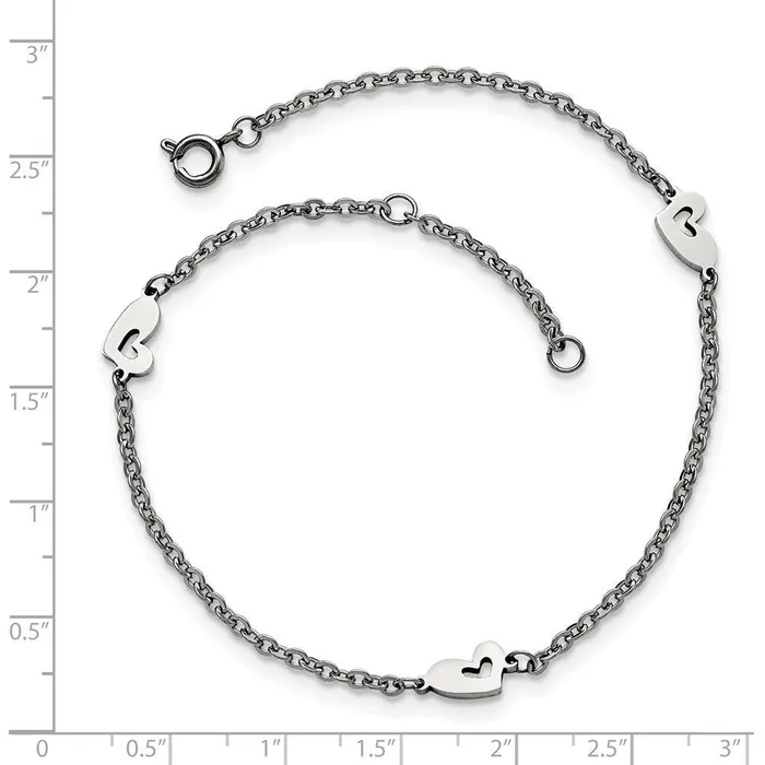 Bracelets Stainless Steel Polished Hearts with 1in extension Anklet Chisel