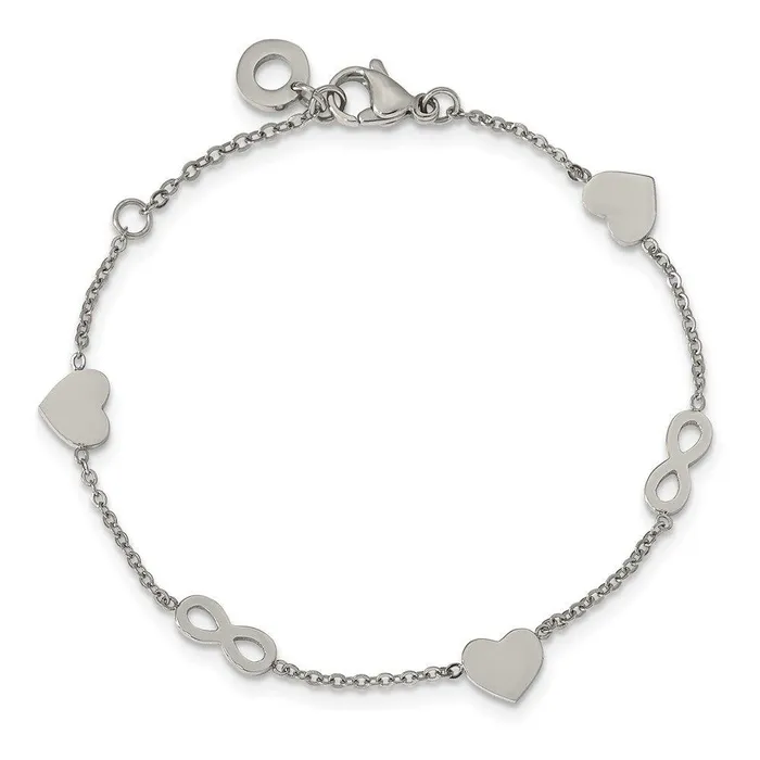 Chisel Bracelets Stainless Steel Polished 7in w1in ext Heart and Infinity Bracelet Chisel Bracelets Stainless Steel Polished 7in w1in ext Heart and Infinity Bracelet