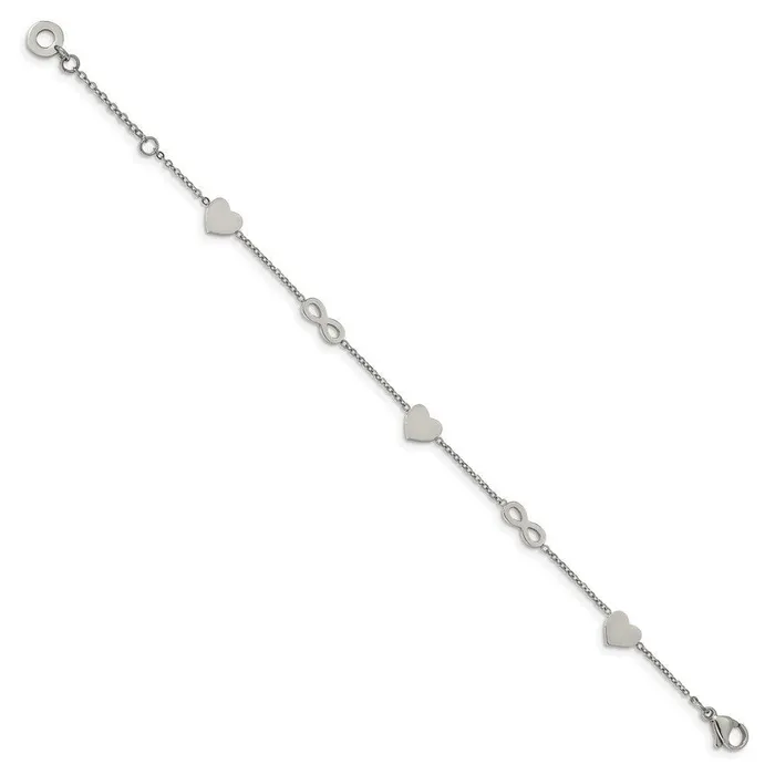 Chisel Bracelets Stainless Steel Polished 7in w1in ext Heart and Infinity Bracelet Chisel Bracelets Stainless Steel Polished 7in w1in ext Heart and Infinity Bracelet