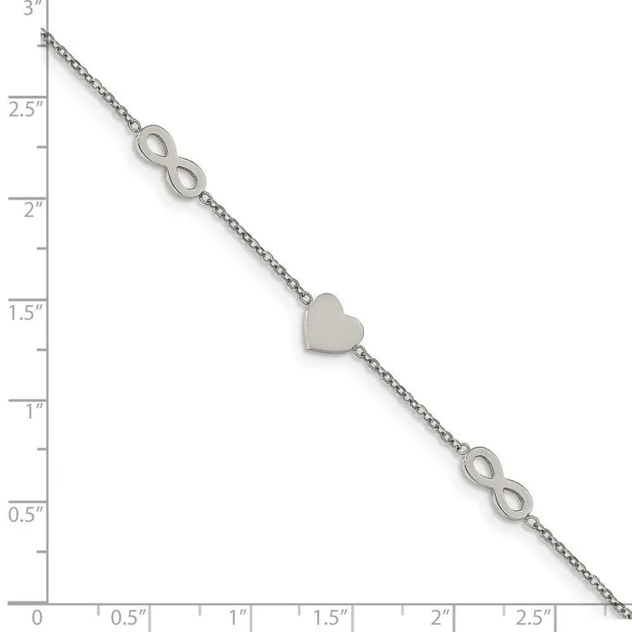 Chisel Bracelets Stainless Steel Polished 7in w1in ext Heart and Infinity Bracelet Chisel Bracelets Stainless Steel Polished 7in w1in ext Heart and Infinity Bracelet