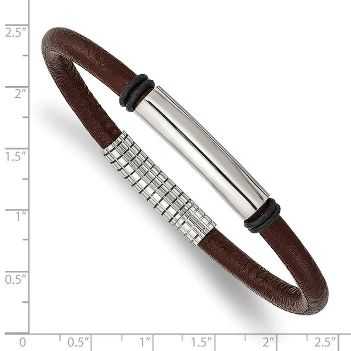 Chisel Bracelets Stainless Steel Polished Black and Brown Rubber 85in Bracelet Chisel Bracelets Stainless Steel Polished Black and Brown Rubber 85in Bracelet